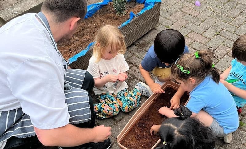 Children playing in the garden photo